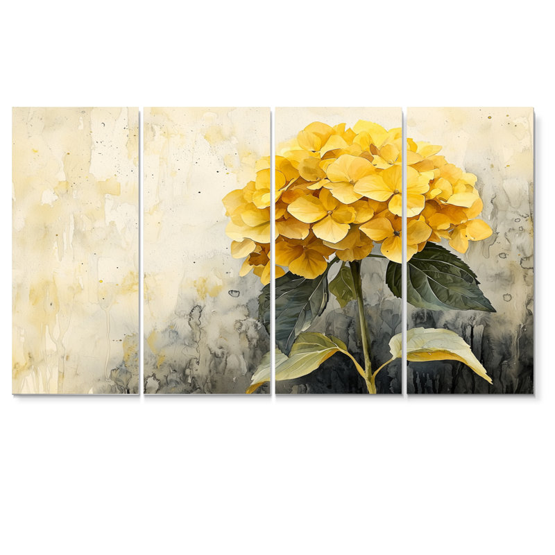 Jaune hydrangée jaune III - Art mural hortensia - Art mural traditionnel, H 28 po x l 48 po, 4