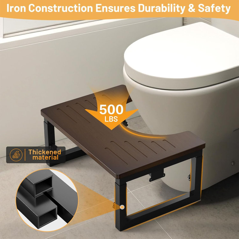 Tabouret de toilette en bambou à hauteur ajustable 7 po, 8 po et 9 po