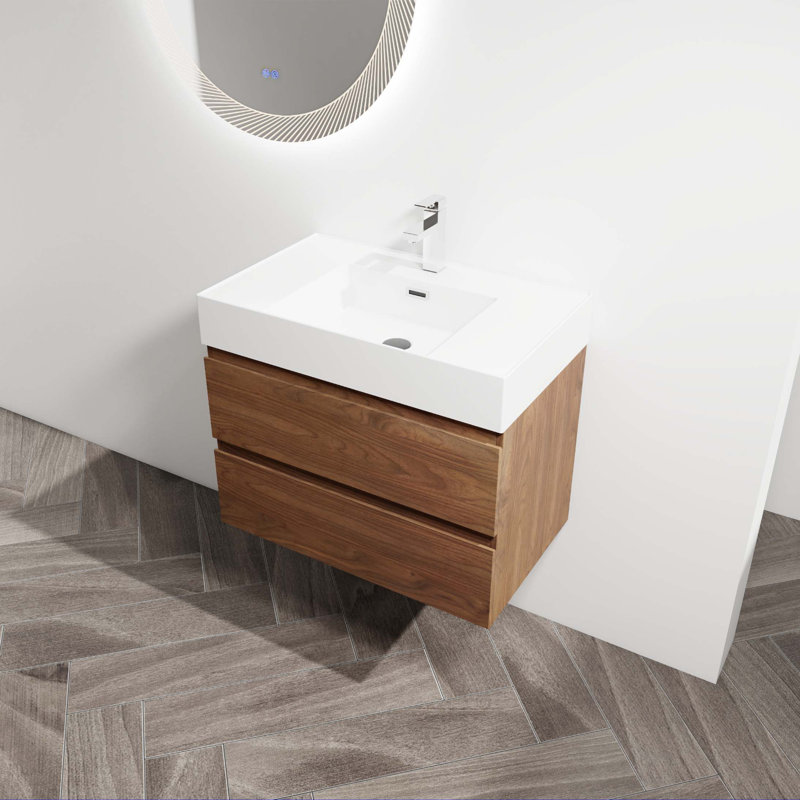 Meuble-lavabo mural 30 po avec lavabo en résine, 2 tiroirs