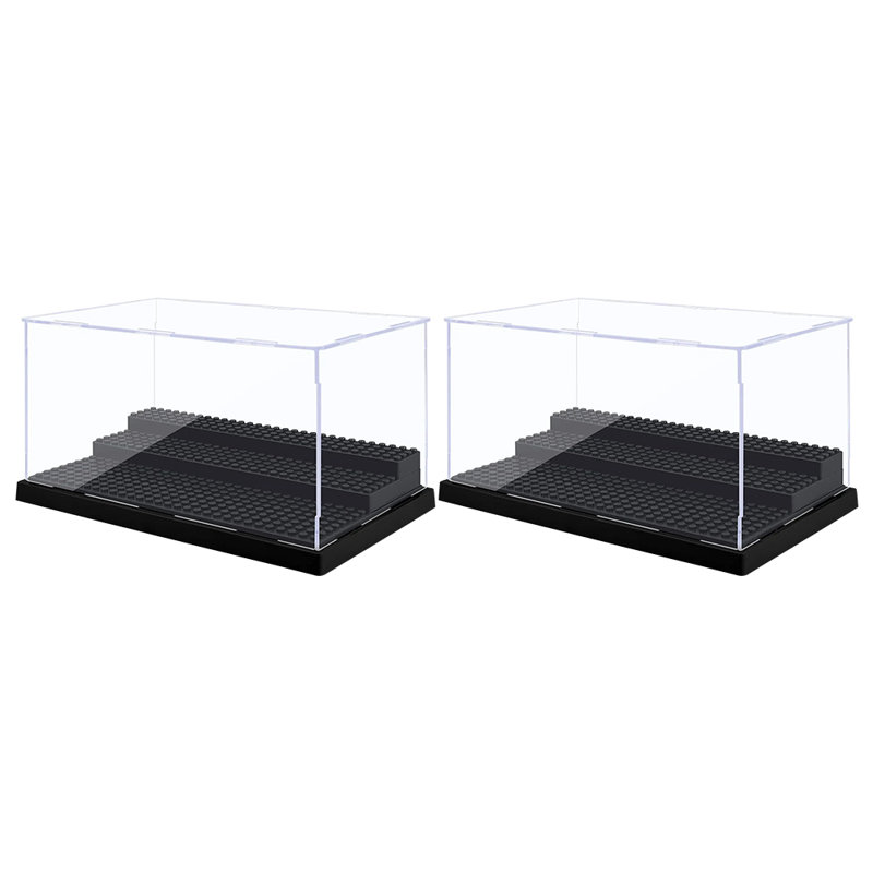 2Pcs 3-Steps Acrylic Minifigures Display Case Stackable Dustproof Collectibles Box, Black