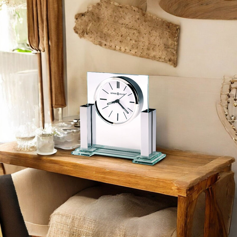 Metropolitan Analog Quartz Tabletop Clock with Alarm in Polished Silver/Clear