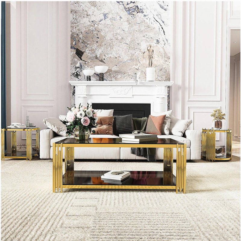 Table basse moderne rectangulaire noire, miroir