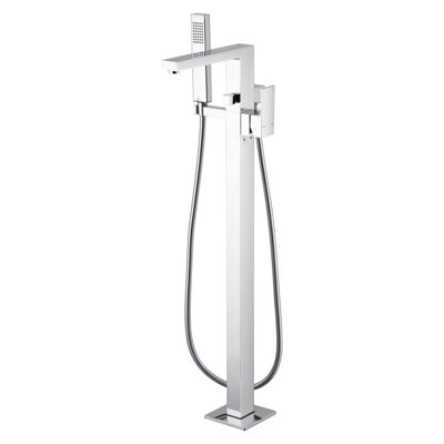 Rift Collection Single Handle Floor Mounted Roman Tub Filler Faucet with Hand Shower - Chrome Polished