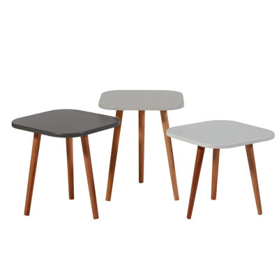 Modern Nesting Table Set (3 Pieces), Anthracite, Light Grey & Oak, 15.7 x 14.6 x 14.6 inches | 100% MDF with Membrane Coating & Oven-Dried Beech Wood Legs | Stylish & Functional Design for Living Room & Home Office