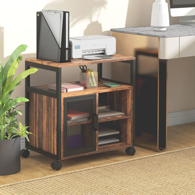 Support pour imprimante rustique brun Rangez soigneusement vos essentiels de bureau. Déplacez les roues librement. Accessoire polyvalent de prises de table mobiles, brun. Gardez bien rangé et organisé. Tablettes réglables. Roues pour