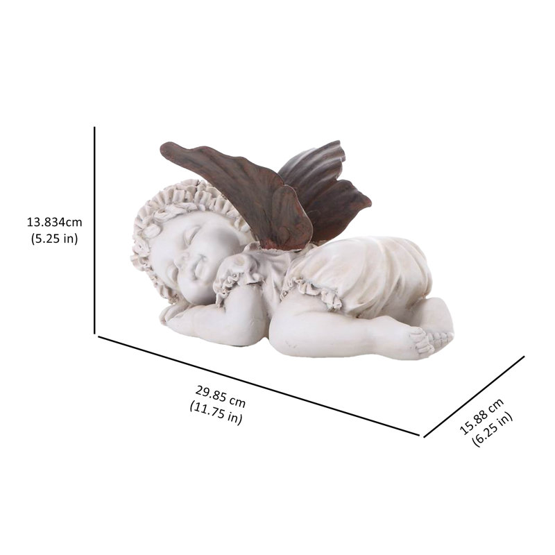 Creamy White Resin Baby Fairy Statue with Dark Wings