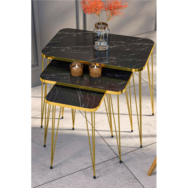 Perine 24cm Console Table, Black Marble