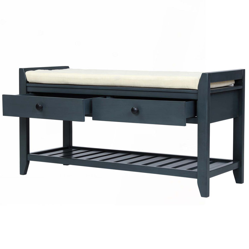 Wood Storage Bench, Antique Navy