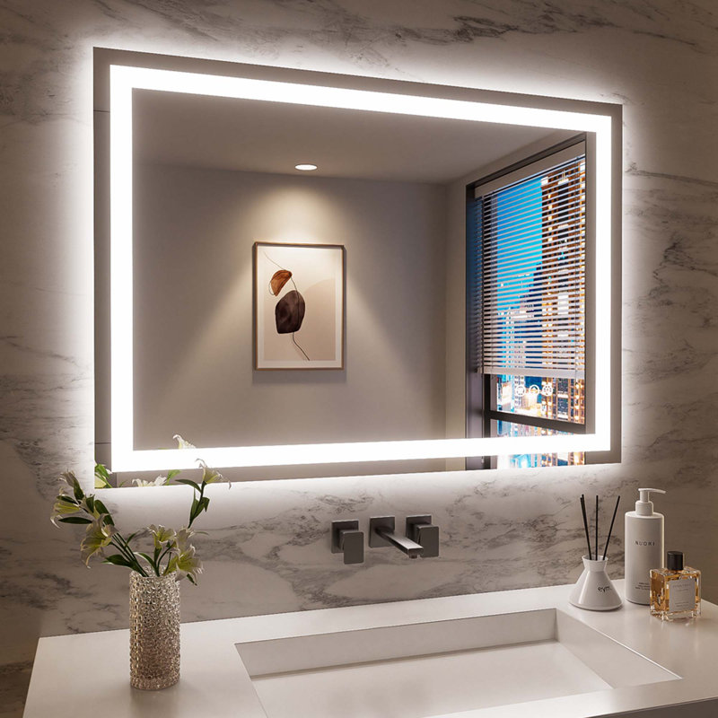 24x32 Inch Frameless LED Bathroom Mirror with Dimmable Lighting and Anti-Fog Function, Smart and Energy-Efficient, 24" x 32"
