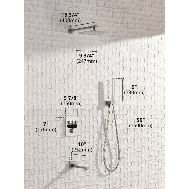 Lefton Shower System In Fahrenheit Display (battery-free), 10” Overhead Shower Head With All-in-one Handheld Spray Showerhead And Bathtub Faucet, 4-in-1 Control System, Sswm2502