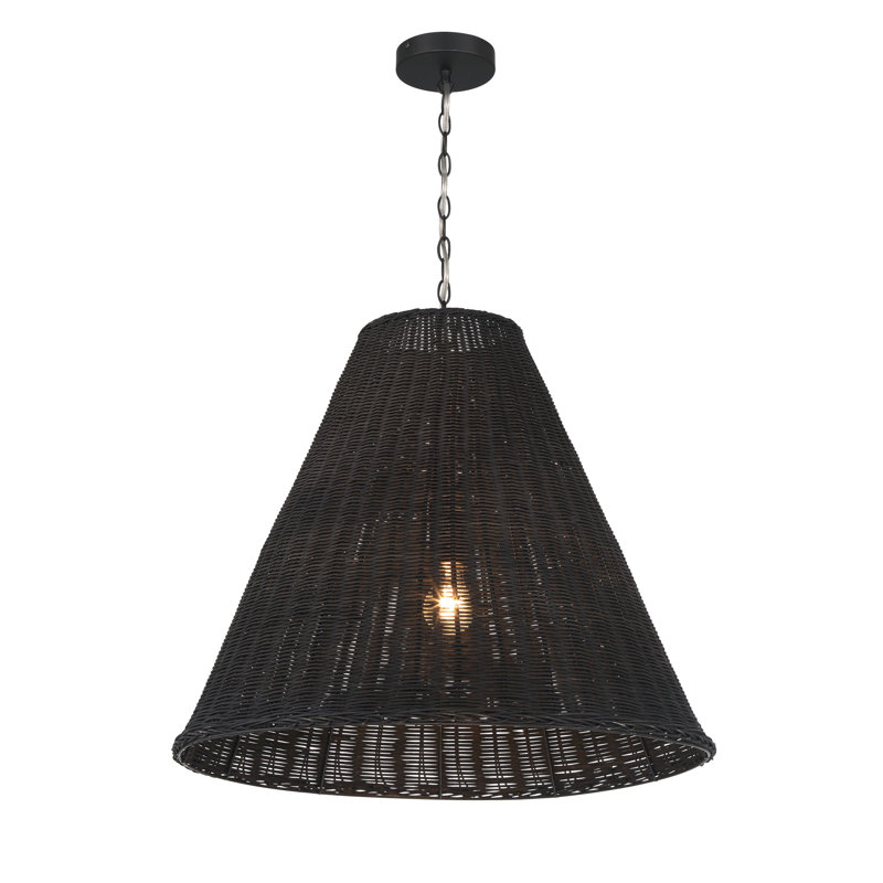 Luminaire suspendu en rotin, Noir, H 20,45 po x l 23,6 po x P 23,6 po