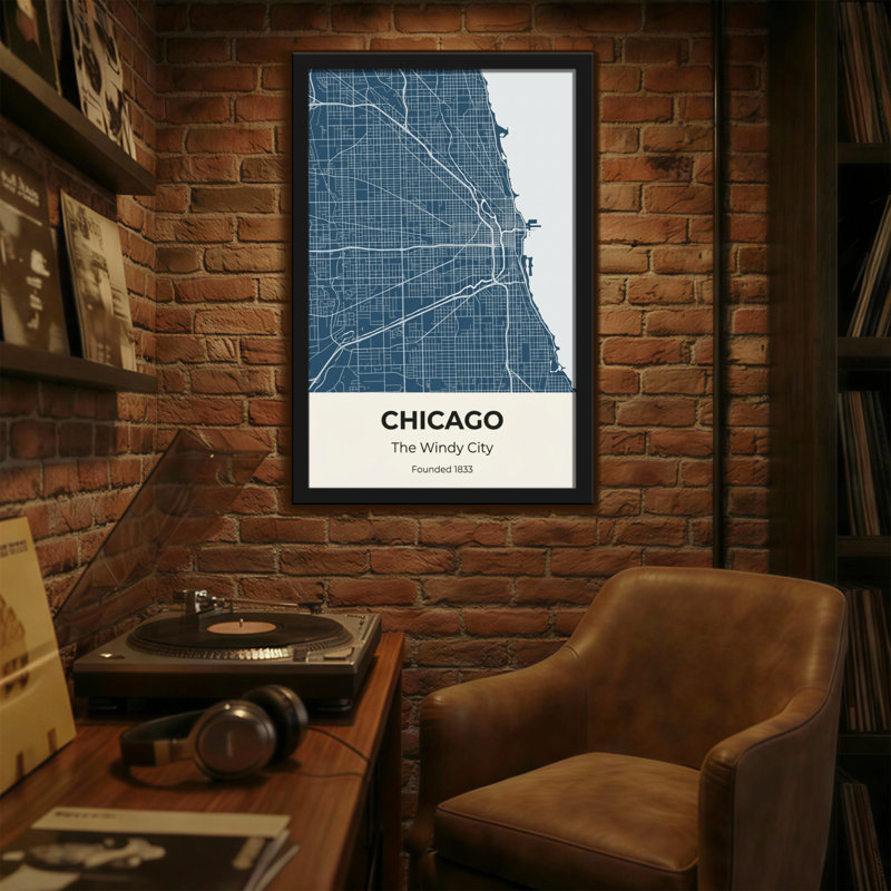 Scénario et paysages urbains, impression de carte de la ville de Chicago, H 30 po x l 20 po
