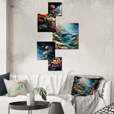 Coral Mistic Underwater Kingdom III - Fantasy Square Wall Art Set Of 5