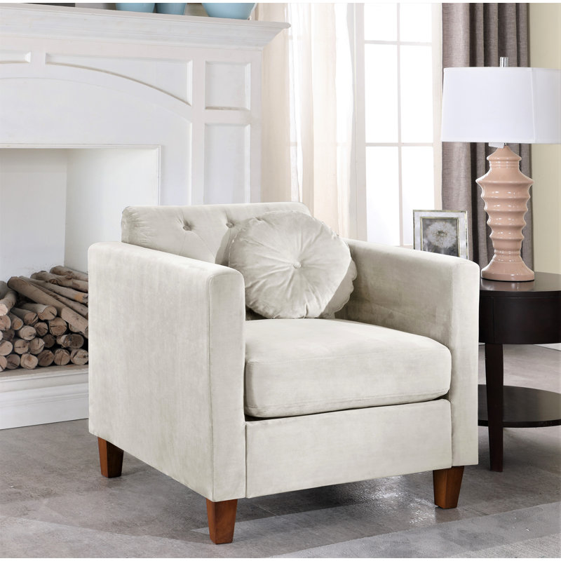 Fauteuil Prady en velours capitonné de 81,026 cm de largeur, Beige