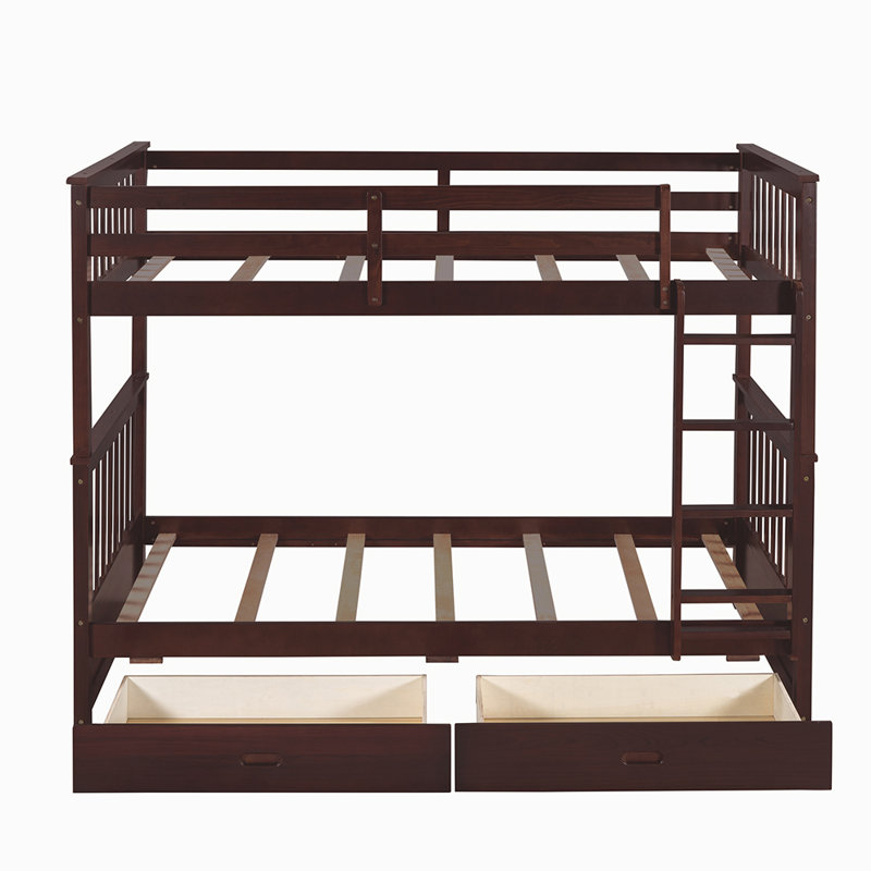 Lit superposé en bois avec échelles et 2 tiroirs de rangement, Twin, Espresso