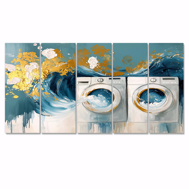 «Blue Impressionist Soap Suds Modern Laundry II», H 32 po x l 80 po