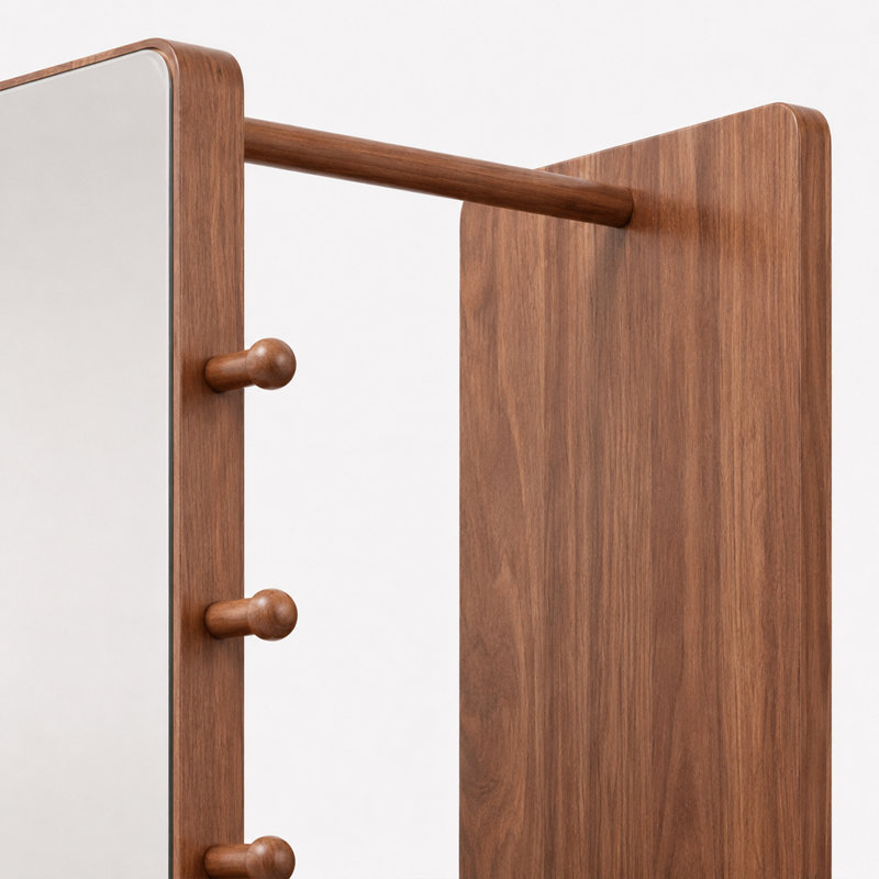  Miroir moderne en bois d'hévéa avec portemanteau et rangement