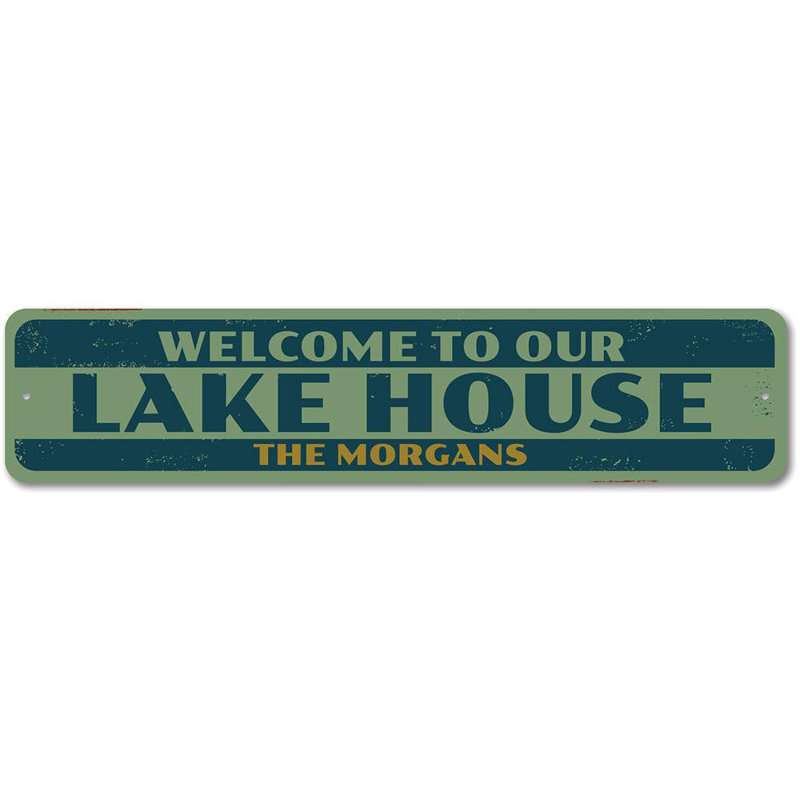 Ancienne enseigne en aluminium Old Lake House, H 4 po x l 18 po x P 0,04 po