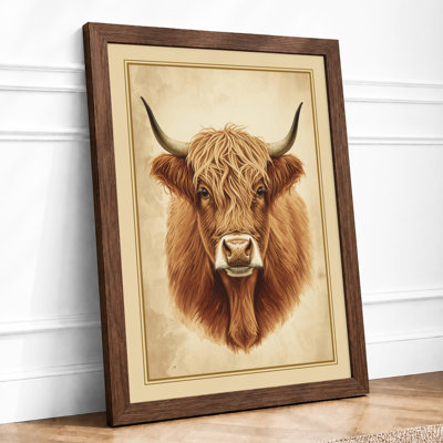 Highland Cattle Study Rustic - Framed Print