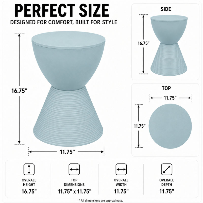 Durant Modern Hourglass Drum End Table with Removable Storage Lid, Indoor Outdoor Side Table & Small Patio Stool, No Assembly Lightweight Accent Table