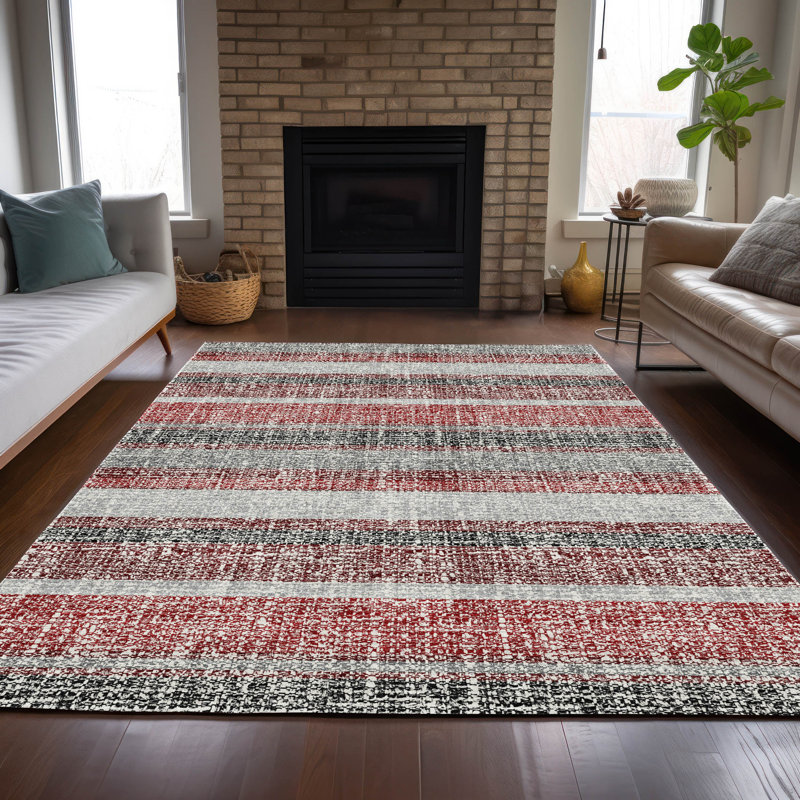Tapis bourgogne intérieur / extérieur lavable à la machine Xhevrie, Rectangle 5 pi x 7 pi 6 po