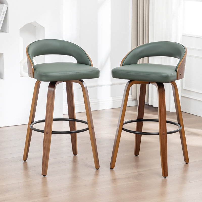 Swivel Upholstered Poplar Upholstered and Solid Wood Bar Stool with Solid Wood Frame, Green, Counter Stool (25" Seat Height)