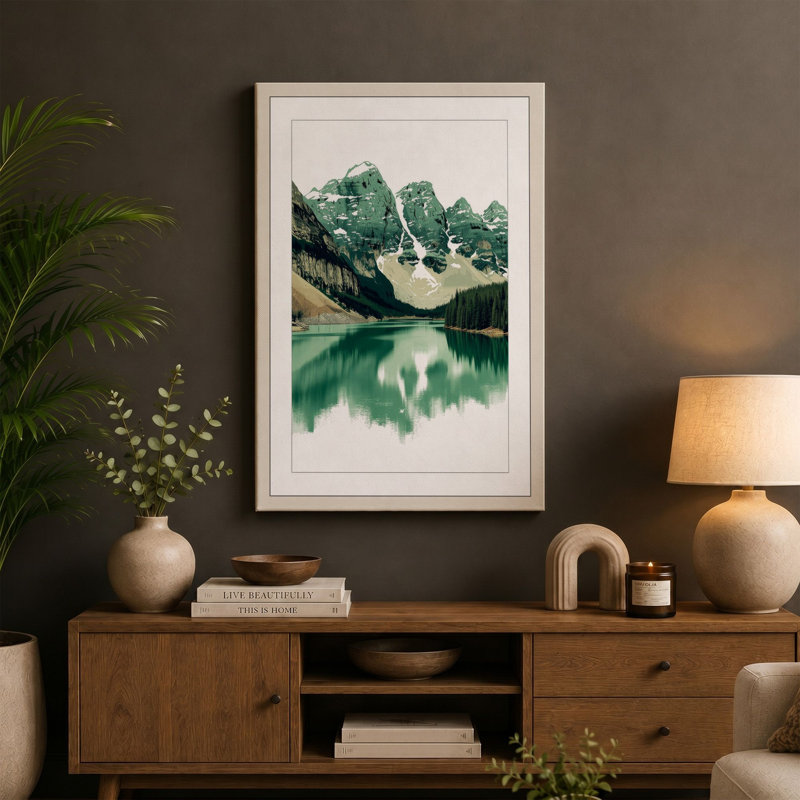 Alpine Lake Reflection Scandinavian - Wrapped Canvas, 18x12 - 45.7 x 30.5 cm, Black Border