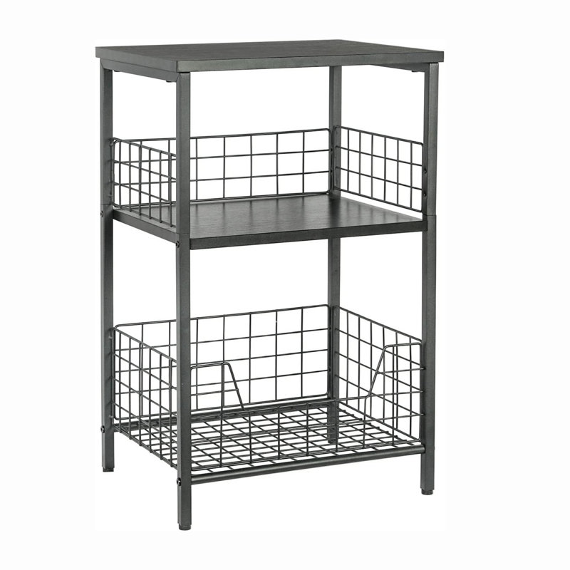Black MDF and Metal Industrial Retro Side Table with Storage Shelf