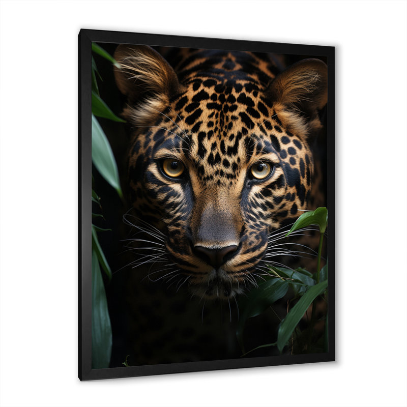 «Leopard Silent Stalk I», art sur toile léopard, Cadre simple noir, H 40 po x l 30 po x P 1,5 po