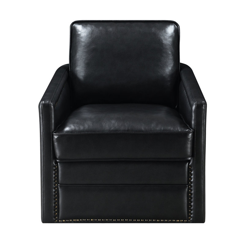 Fauteuil coulissant pivotant en cuir - revêtement luxueux, support de poids de 220 lb, fabrication, chaise noire avec coussin en duvet et fonction de glissement,