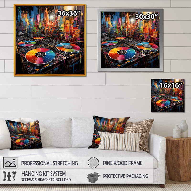 Plateaux vinyle multicolores Melody I - Art mural, H 30 po x l 30 po x P 1,5 po