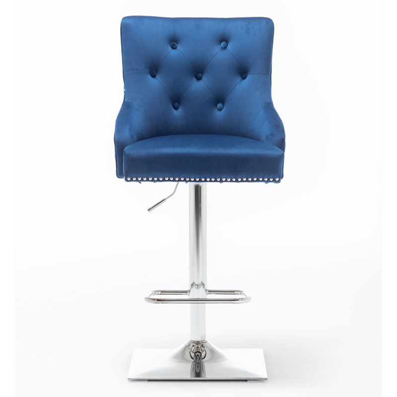 Portland Swivel Upholstered Adjustable Height Counter Stool with Metal Frame, Blue
