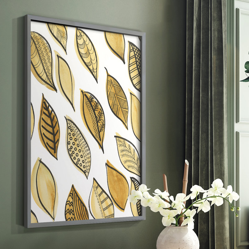 Reproduction encadrée de motifs de feuilles à motif II - bois massif, Gris, H 10 po x l 8 po
