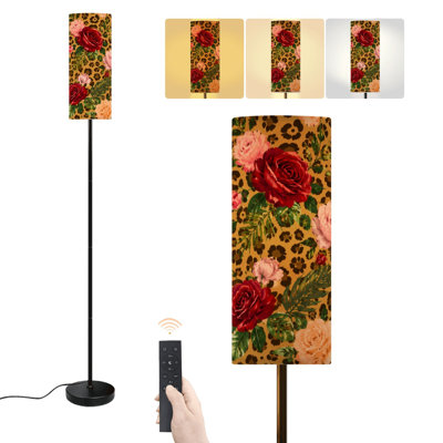Lampe sur pied à motif floral léopard et guépard à motif floral avec des bouquets de fleurs animales à intensité variable avec télécommande, pédale, abat-jour, abat-jour, grand lampadaire pour salon, chambre, bureau