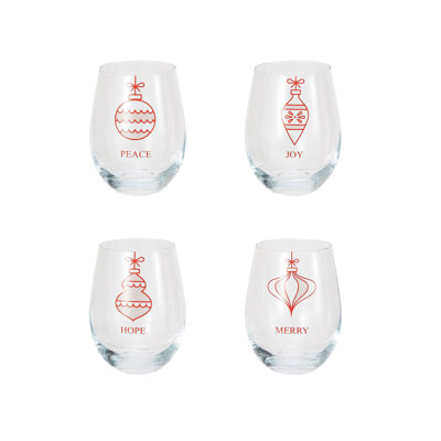 Stemless Wine Glasses With Ornament And Word Prints