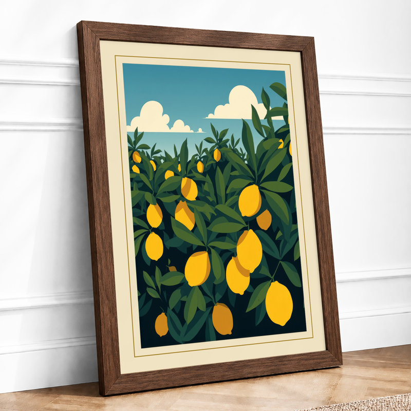 Lemon Tree in Spring Botanical - Framed Print, A4 - 29.7 x 21.0 cm, Walnut