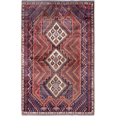 Tapis oriental brun / orange / bleu marine en coton noué à la main 4 pi 3 po x 7 pi 1 po Oriental