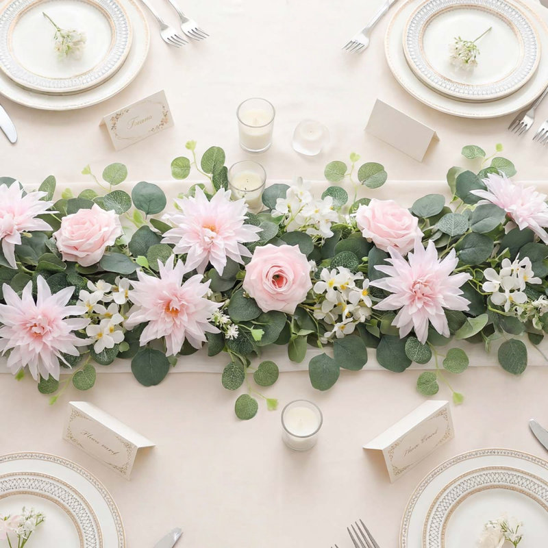 Guirlandes d'eucalyptus avec fleurs, Pink