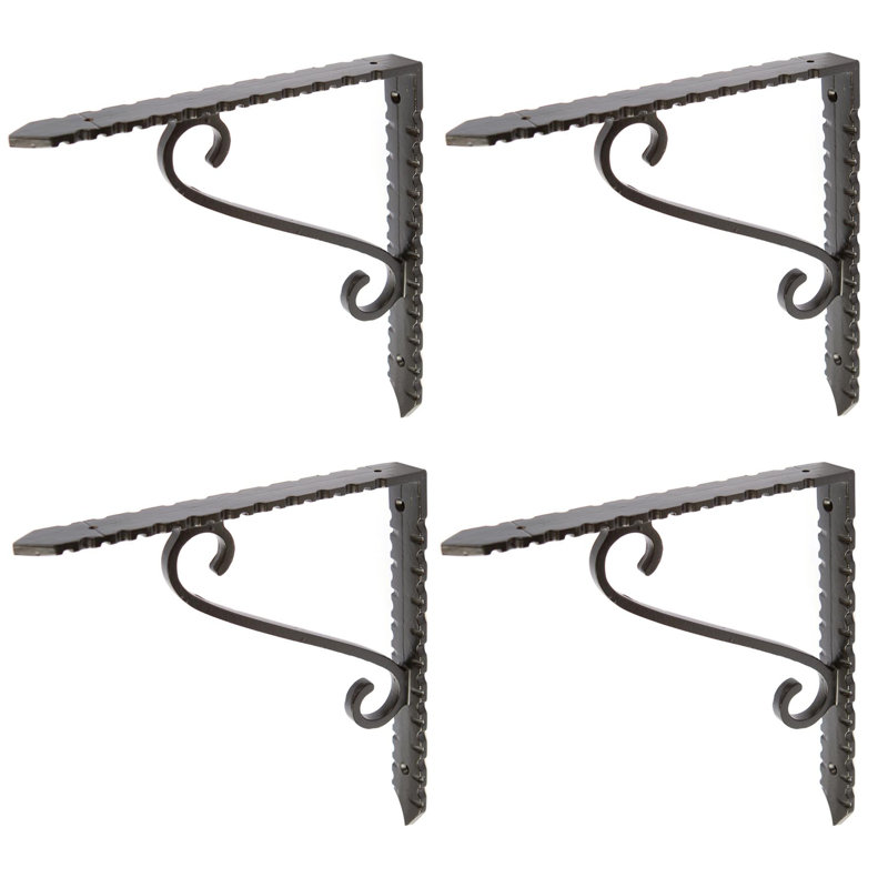 Hammer & Tongs - Notched Scroll Iron Shelf Bracket - D205mm - Black