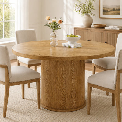 Round Dining Table with Solid Wood Base
