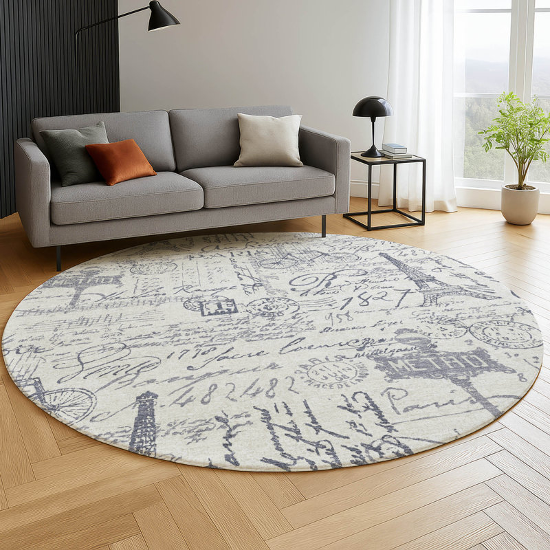Premium Machine Washable Mayfield AMF2209 novelty Rug, Ivory, 8' Round