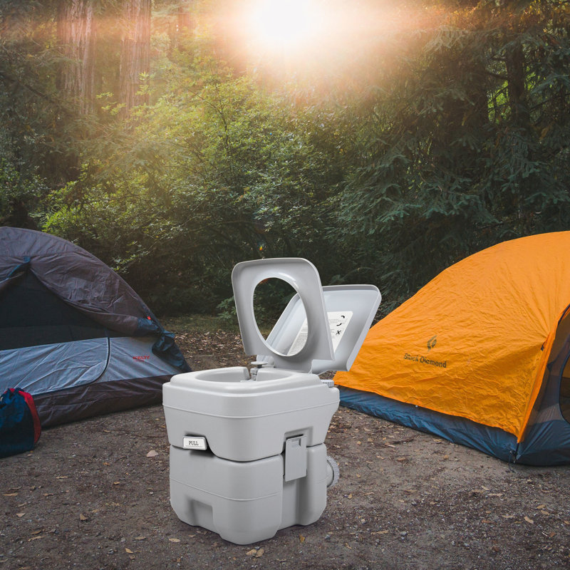 5 Gallons Portable Round Toilet for Travel Camping Outdoor/Indoor, Gray