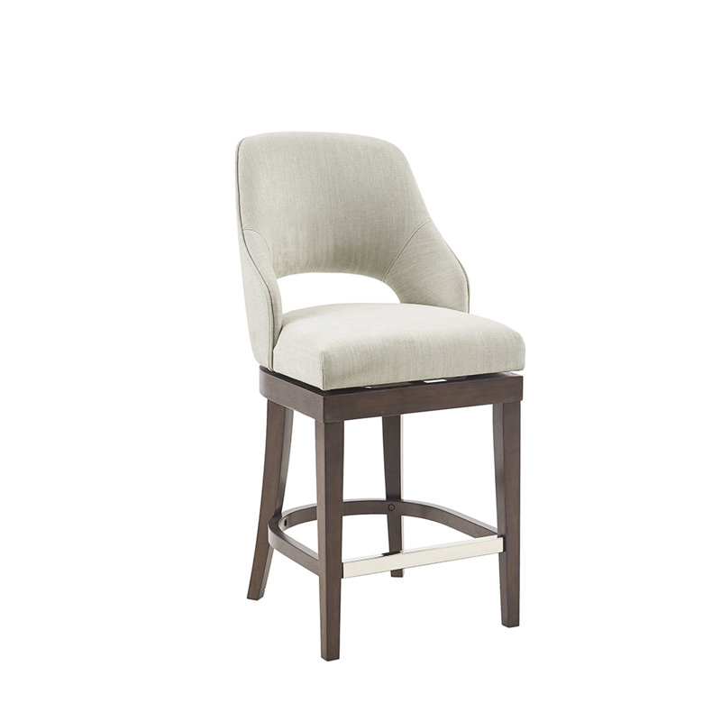 Tabouret de comptoir rotatif à 360 degrés en tissu d'ameublement crème et bois massif - Garantie de durabilité