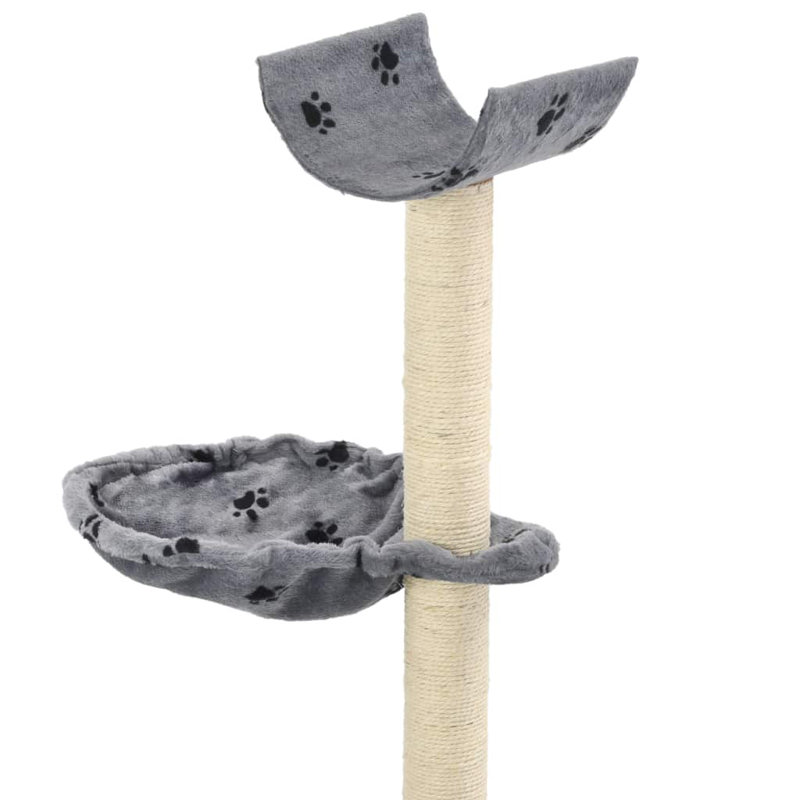 vidaXL Cat Tree with paw prints Soft plush, particle board, sisal rope, Grey