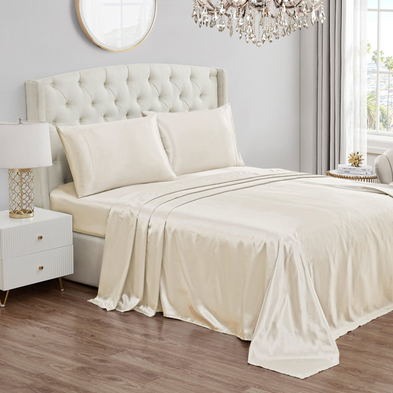 Juicy Couture Premium Silky Satin Sheet Sets, Twin Sheet Set with 1 Pillowcase, Cream