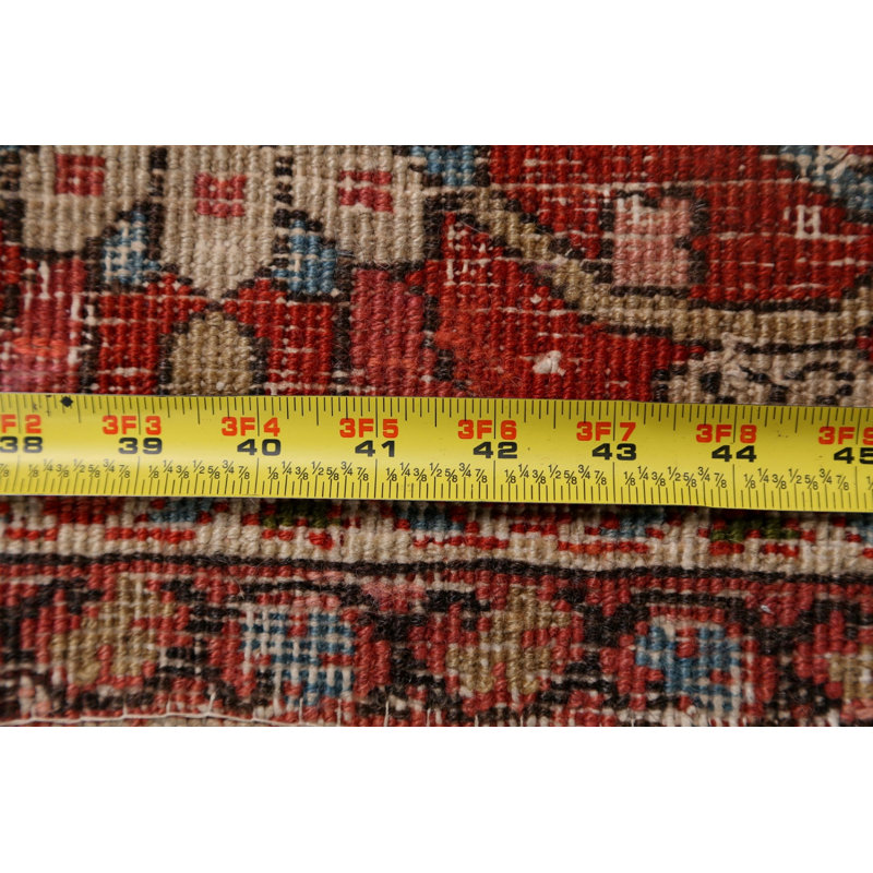 Tapis décoratif en laine de conception unique noué à la main 1910s Heriz Serapi Rust 12 pi 5 po x 18 pi 8 po