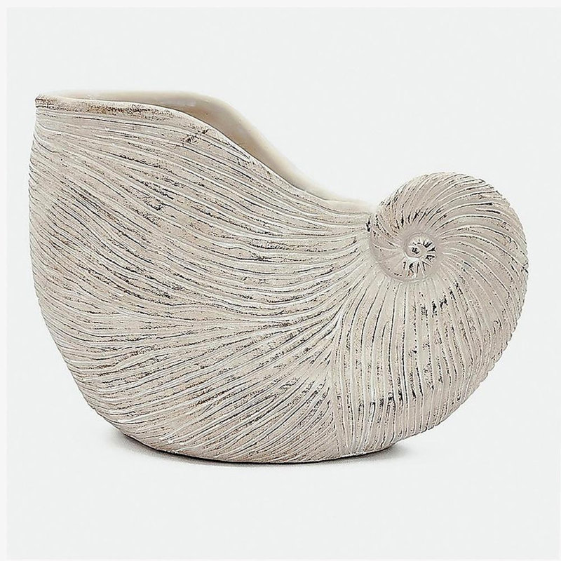11.5x6.7x7.7" Sand and Cement Nautilus Shell Planter with Textured Beige Finish