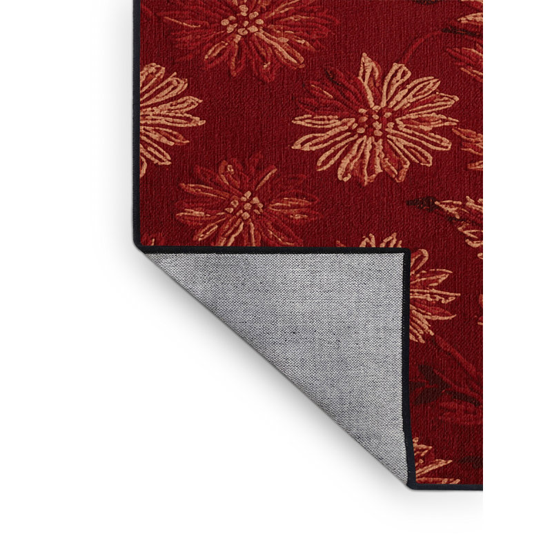 Tapis rouge botanique lavable à la machine, Rectangulaire 8 pi x 10 pi