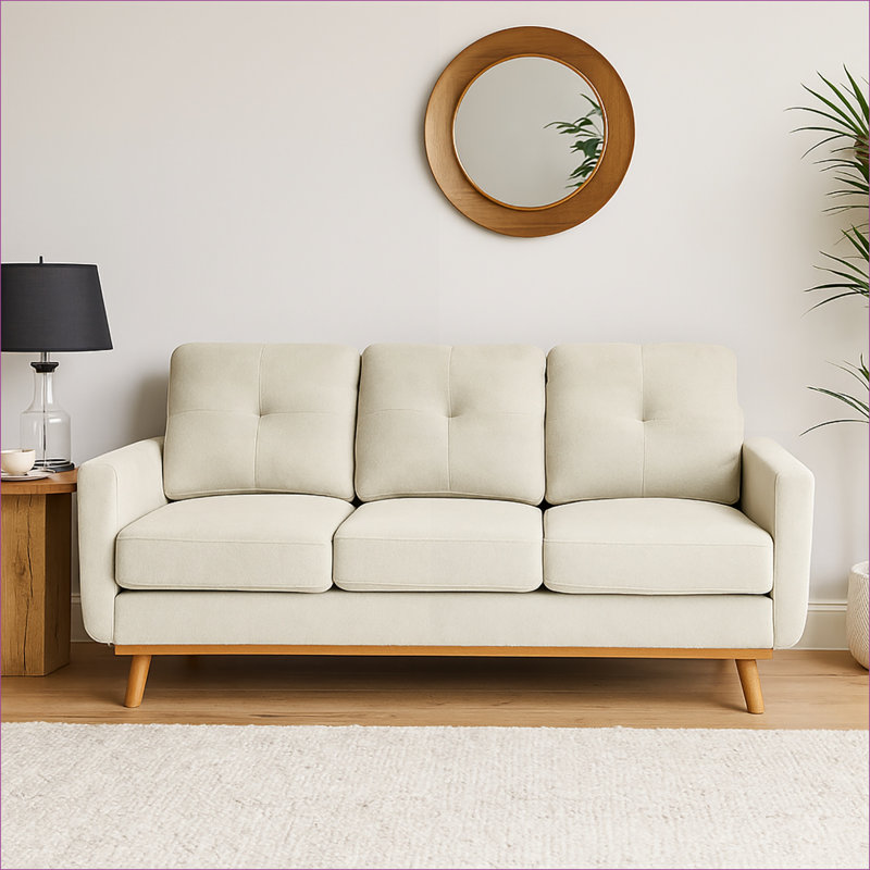 Canapés-lits | Canapé capitonné de 74 po de largeur, base en bois massif, classique moderne pour bureau de salon | beige | microfibre