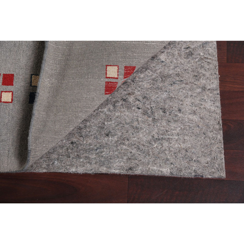 Tapis gris en laine noué à la main de conception unique 8 pi 1 po x 9 pi 8 po